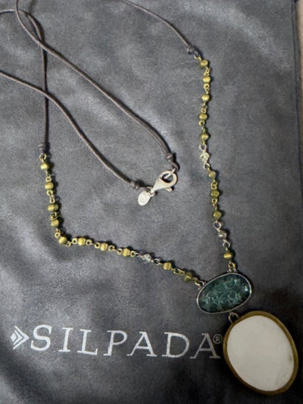 Silpada Retired "Oyster Bay" Pearl Shell Aventurine Cord Necklace N2455